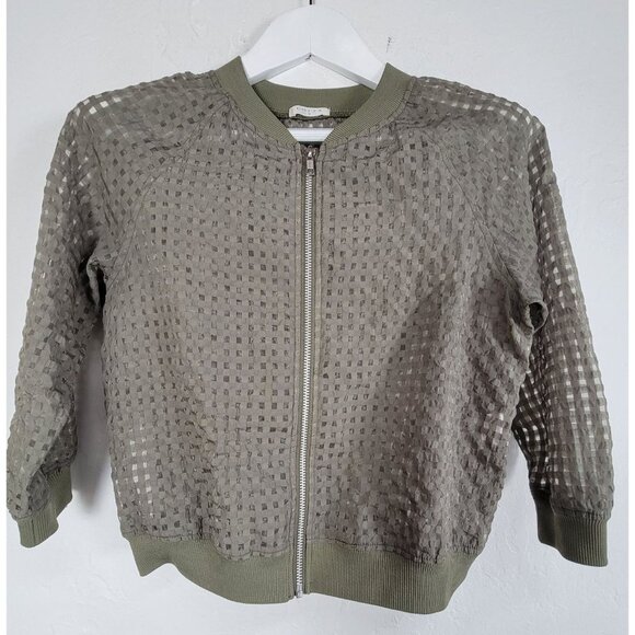COLZA Womens Olive Green Semi-Sheer Zip-Front Bomber Jacket Medium Lightweight - Picture 1 of 8